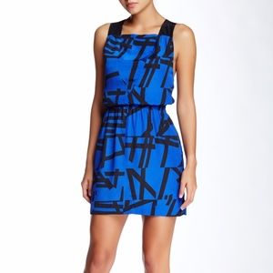 NWT $340 Sandro 'Geometric Criss Cross Back Dress' in Blue/Black -Sandro 2/US 6